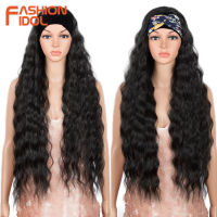 FASHION IDOL 34 Inch Soft No Gel Headband Wigs For Women Water Wave Curly Hair Wigs Synthetic Easy Install Heat Resistant Fiber