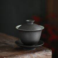 เครื่องปั้นดินเผาสีดำชามมีฝาจีน Gaiwan Tureen เครื่องทำกังฟูชุดน้ำชาสำหรับ Puer