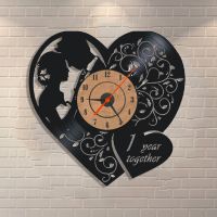 Hot sell Retro Heart Clock Black Record Wall USB Modern Clock Wall Vinyl Design Clock