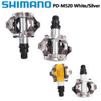 Shimano M6000 M520จักรยานเสือภูเขาชิ้นส่วนจักรยานชุบโครเมียม,แป้นล็อคอัตโนมัติ PD-M520คันเหยียบไร้คลิปสองด้านแป้นเหยียบสีเงินสีขาวสำหรับ MTB เหยียบจักรยานเสือภูเขาตรงกลาง55มม.