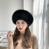 “：{+ 2022 Winter Fashion Furry Faux Fur Women Girl Fur Pullover Hat Winter Outdoor Berets Warm Hats Windproof Sunshade Warmer Cap New