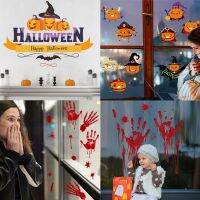 【CC】●☸  Happy Stickers Pumpkin Blood Handprint Window Sticker Decorations for 2023 Supplies