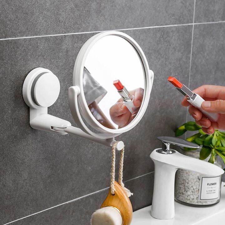 （ZY）Plastic Highdefinition Wall Hang Vanity Mirror Folding Vacuum Suction Bath Mirrors 360