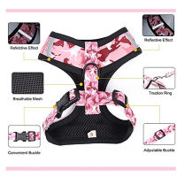 Trendy 4Pack Dog Harness Set Camouflage Adjustable Reflective Walking Vest Leash Bow Collar Poop Bag for Small Medium Cats Dog