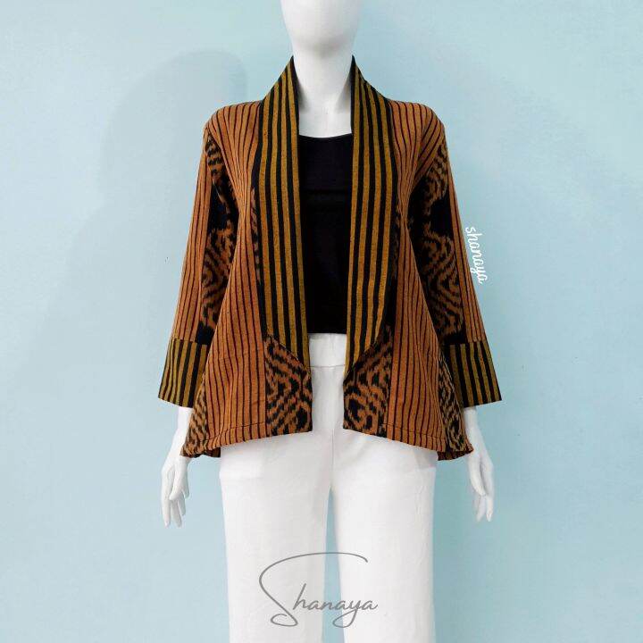 Shanaya Baju Batik Wanita Blus Blazer Tenun Troso Outer Batik Kerja