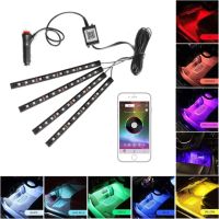 6 In 1 Rgb Led บรรยากาศรถแสงภายในแสงโดยรอบใยแก้วนำแสงแถบแสงโดย App ควบคุม Diy เพลง8เมตรใยแก้วนำแสงวง