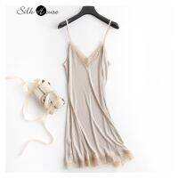 【YF】 Spring and Summer Silk Loose V-neck Lace Slip Nightdress Sexy Pajamas Base Dress