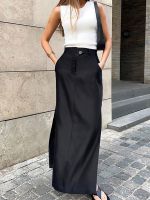 2023 New Autumn Black Skirt Women Streetwear High Waisted Pencil Long Skirts Dress Femme Casual Solid Split Vintage Silk Skirt