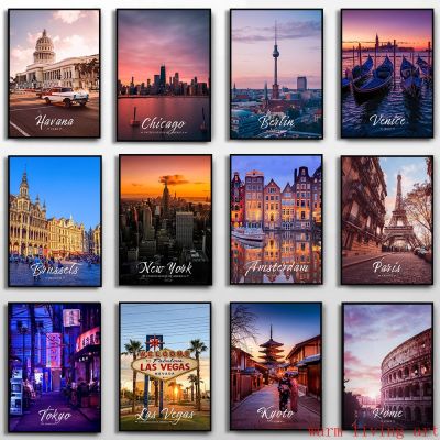 World Famous Cities Posters London Paris New York Amsterdam Rome Landscape Canvas Painting Wall Art for Living Room Home Decor