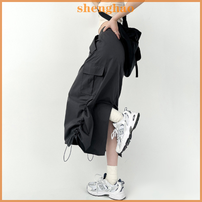 shenghao แฟชั่นฤดูร้อนใหม่กระเป๋าใบใหญ่สุดเท่กระโปรงทรงเอแบบมีเชือกผูกกระเป๋าใหญ่
