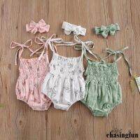 COD DSFERTEREERRE CHF-2Pcs Baby Summer Outfits Floral Printed Tied Spaghetti Strap Romper Bowknot Headband for Toddler Girls