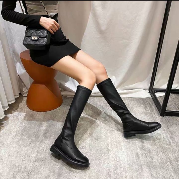 new-women-knee-high-boots-stretch-leather-sock-boots-slim-fit-flat-botas-mujer-autumn-long-boot-casual-bota-feminina