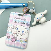 FRTGTTTT Cinnamoroll เด็กผู้หญิง ลายสก๊อต บัตรรับประทานอาหาร บัตรเครดิต สายคล้องคอ ผู้ถือบัตรเชือกเส้นเล็ก เคสการ์ดการ์ตูน ปกบัตรรถโดยสาร พวงกุญแจ