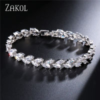 ZAKOL Trendy Charm Marquise Cut Cubic Zirconia Bracelets For Women 3A Quality CZ Leaf Bridal Wedding Party Jewelry Gift FSBP061