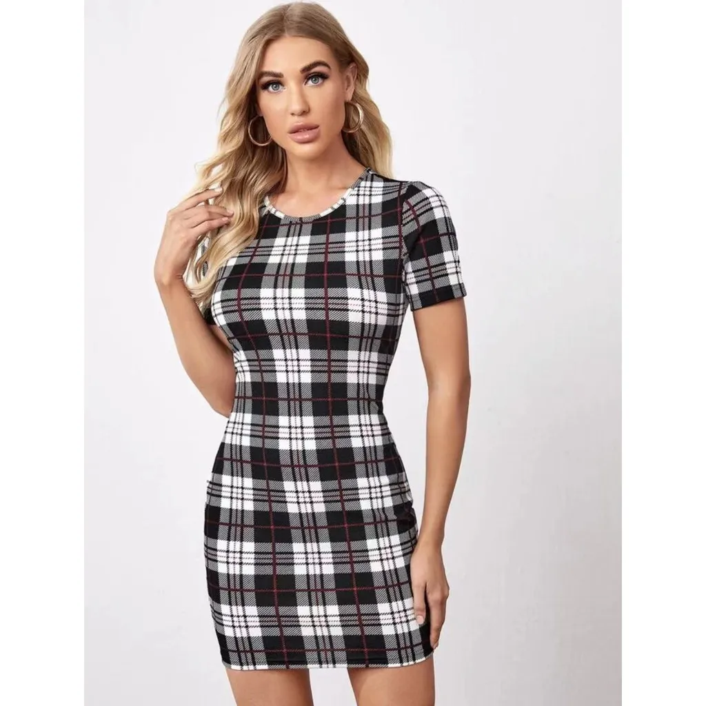 checkered fitted dress