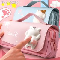 ◕┇﹍ 3D Kawaii Pencil Case Girls Decompression Pen Pouch Cute Waterproof School Supplies Aesthetic Organizer Box Korean Stationery