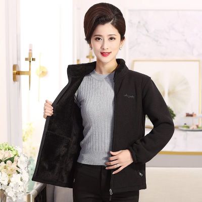 MUJI High quality autumn and winter style polar fleece hooded sweater mothers wear middle-aged and elderly plus fleece padded coat womens tops large size fleece