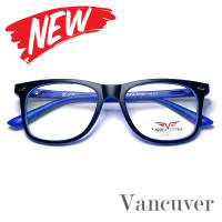 กรอบแว่นตา สำหรับตัดเลนส์ แว่นสายตา แว่นตา รุ่น Vancuver 3012 C-1 สีดำตัดน้ำเงิน ทรงรี ขาสปริง วัสดุ พลาสติกพีซี เกรดเอ เบา เหนียว ไม่แตกหัก