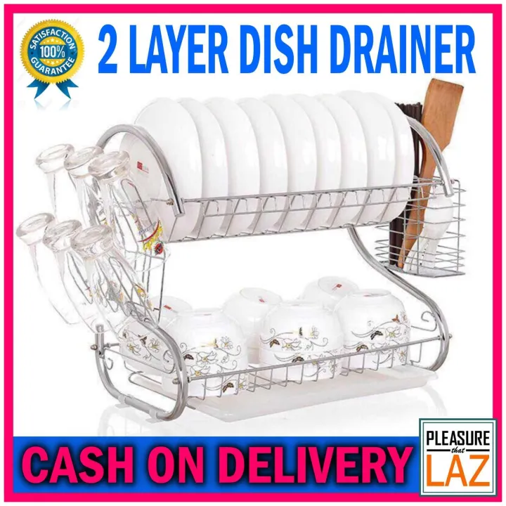 2 Layer Dish Drainer Dish Rack Stainless Steel Dish Drainer Lazada PH