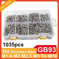 ☢ 1035pcs 304 Stainless Steel M1.6 M2 M2.5 M3 M4 M5 M6 M8M10M12M16 Spring Split Lock Washer Assortment Kit Elastic Gasket Set