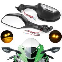 กระจกมองข้างมองหลังกระจกมองหลังรถจักรยานยนต์มีไฟสัญญาณเลี้ยว LED สำหรับ Kawasaki Ninja ZX-10R ZX10R 10R 2011 2012 2013 2014 Bs1