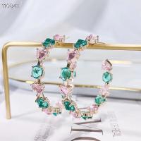 SENYU Pink Heart Zirconia Big Hoop Earrings High Quality Jewelry Geometry Crystal Diamond Fsahion Women Bride Earrings