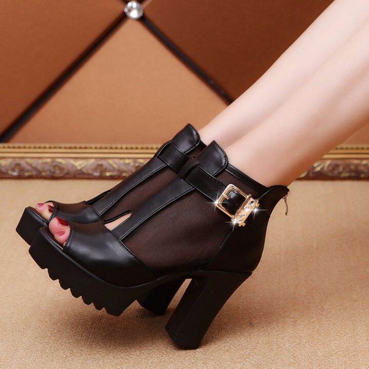 2023-new-fashion-womens-shoes-fish-mouth-sandals-womens-high-heeled-mesh-thickened-summer-hollow-mesh-open-toe-solid-color