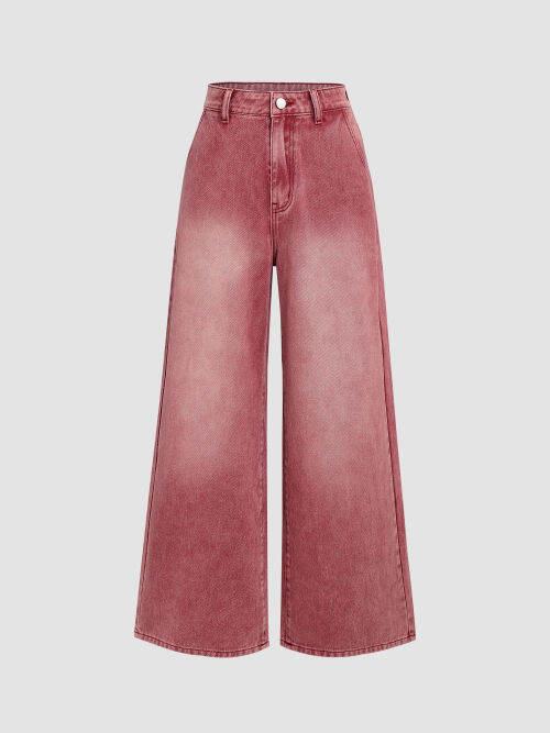 Cider High Waist Washed Wide Leg Jeans Lazada.co.th