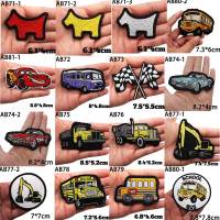 AB68-82 School Bus Truck Excavator Model Embroidered Patches Car Badge with Iron on Hook Backing for Kids Clothing Applique Haberdashery