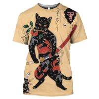 2022 R เสื้อยืดผู้ชายผู้หญิง Samurai Cat Tattoo เสื้อสำหรับชาย3d พิมพ์ Cool Classic Art เสื้อสำหรับฤดูร้อนรอบคอเสื้อ Tees