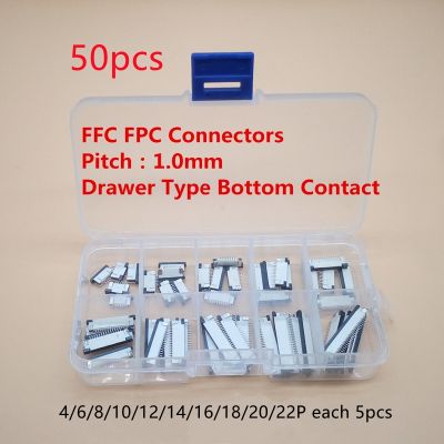 50pcs FFC FPC connector 1.0mm Pitch Drawer Type Bottom Contact Flat Cable Connector Socket 4/6/8/10/12/14/16/18/20/22 Pin Kits