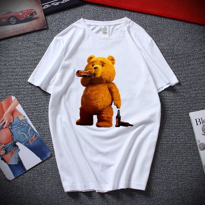 Mens Printed Cute Teddy Bear Drink Beer Poster Tshirt Cotton Breathable Cool 100% Cotton Gildan