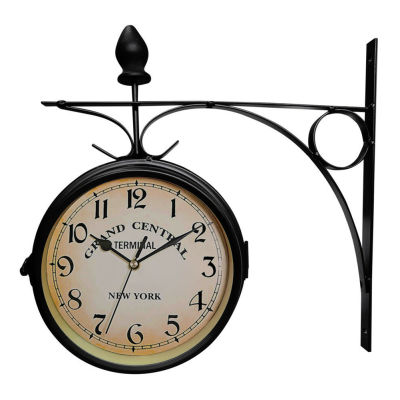 Garden European Style Mount Round Station Outdoor Vintage Metal Hanging Decoration Wall Clock Double Sided Battery Powered Retro