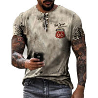 2023 NEWSummer วินเทจผู้ชายเสื้อยืด Streetshirt 66-Way 3D พิมพ์เสื้อยืดสำหรับผู้ชายแฟชั่นแขนสั้น O-คอขนาดใหญ่ชายเสื้อผ้า