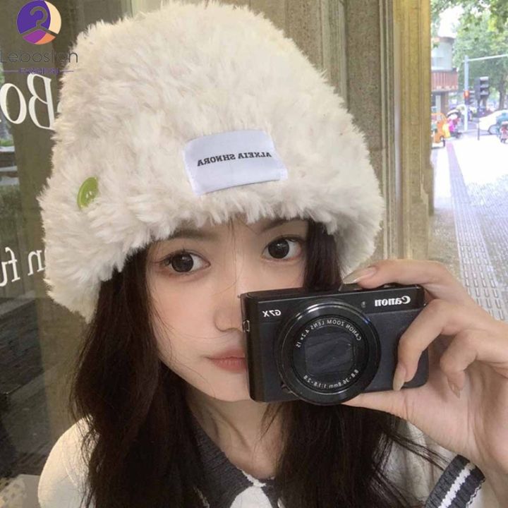 leboston-หมวก-ฤดูหนาวผู้หญิงตุ๊กตาชาวประมงหมวกอินเทรนด์ถักหนา-earmuff-อบอุ่นขนยาวอ่างหมวก