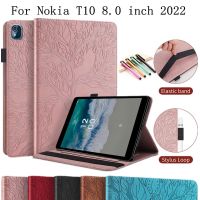 สำหรับ Nokia T20 10.4นิ้ว2021 Nokia T10 8.0นิ้ว2022แท็บเล็ตหนัง PU กันกระแทกแฟชั่นขาตั้งการ์ดปากกาสล็อตกรณี