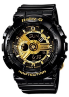 Casio Baby-G นาฬิกาข้อมือผู้หญิง สายเรซิ่น รุ่น BA-110,BA-110-1A  - สีดำ/ทอง