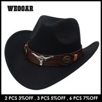 Western Mens Cowboy Hat for Women 2022 Winter Autumn Black Wide Brim Bull Head Cowboy Man Felt Hats Jazz Cowgirl Caps MZ386