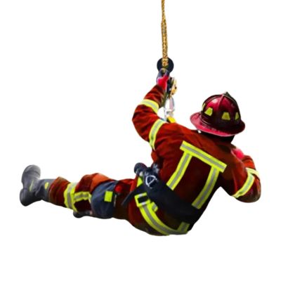 【CC】▨  Personalized Firefighter Pendant Decoration Wood Peripheral Car Keychain Mirror Ornament