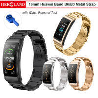 สายโลหะ 16mm สำหรับ Huawei Band B3 สายรัดเปลี่ยนสายรัดข้อมือสแตนเลส สำหรับ Huawei Band B6