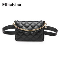 Mihaivina Women Waist Bag Fashion Female Waist Belt Chain Bags Money Fanny Pack PU Leather Waist Pack High Waist Women Pants