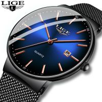 「Dark blue watch」 LIGE 2022ยอดนิยมแบรนด์หรูดูสบายๆสำหรับผู้ชายกันน้ำแฟชั่นนาฬิกาควอตซ์นาฬิกาบางนาฬิกาข้อมือ H Ombre Relógio Masculino