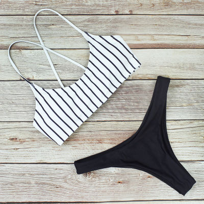 New Striped Swimwear Women Micro Bikinis Bandage Swimsuit Bikini Set Tube Top Bathing Suit Beachwear Biquini Two Piece Set