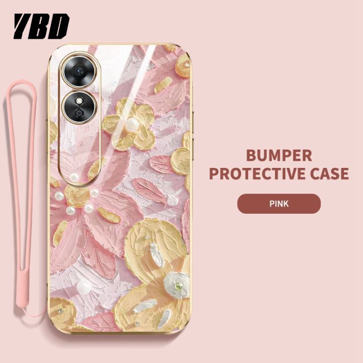 ybdดอกไม้ไข่มุกเคสสำหรับ-oppo-a78-4g-a17-a17k-a16k-a16e-เคสดีไซน์ใหม่กันกระแทกลวดลายภาพวาดสีน้ำมันเคสแถมฟรีสายคล้องอ่อน