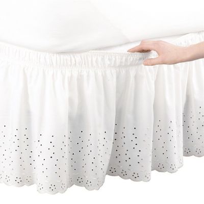 White Flower Embroidery Bed Skirt without Surface Elastic Band Bed Skirt Twin/Full/Queen/King Size Home Bed Cover Bedding