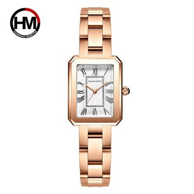 นาฬิกาแฟชั่นผู้หญิงที่หรูหราดีไซน์แบรนด์นาฬิกาข้อมือควอตซ์สำหรับผู้หญิงนาฬิกาชุด Jam Tangan Rosegold สง่างาม