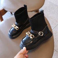 Kids Chian Shoes Ankle Knit Short Plush Boots Boy Girl Patent Leather Boot 2021 Child Flat School Uniform Dress Shoe 26-36