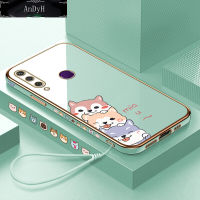 AnDyH Casing Case For Huawei Y6P 2020 Case Fashion Cute Cartoon Dogs Luxury Chrome Plated Soft TPU Square Phone Case Full Cover Camera Protection Anti Gores Rubber Cases For Girls