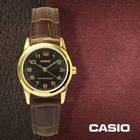นาฬืิกา Casio รุ่น LTP-V001GL-1B นาฬิกาผู้หญิง สายหนังสีน้ำตาล หน้าปัดดำสุดหรู - ของแท้ 100% รับประกันสินค้า 1 ปี