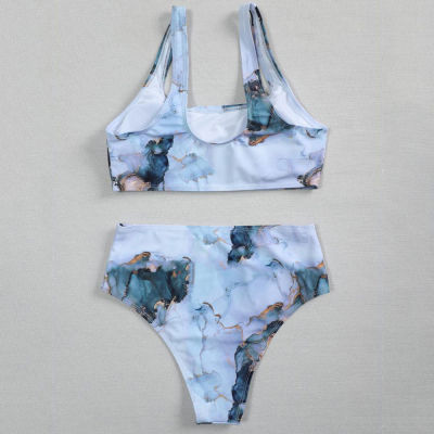 Two Piece Swimsuit Women Printed Push Up High Cut Hight Waist Halter Bikini Set